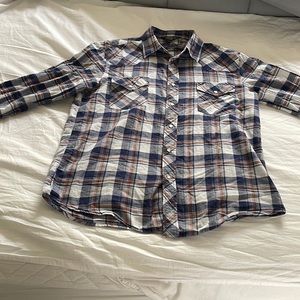 Salt Valley Western Pearl Snap button Long sleeve shirt in blue plaid